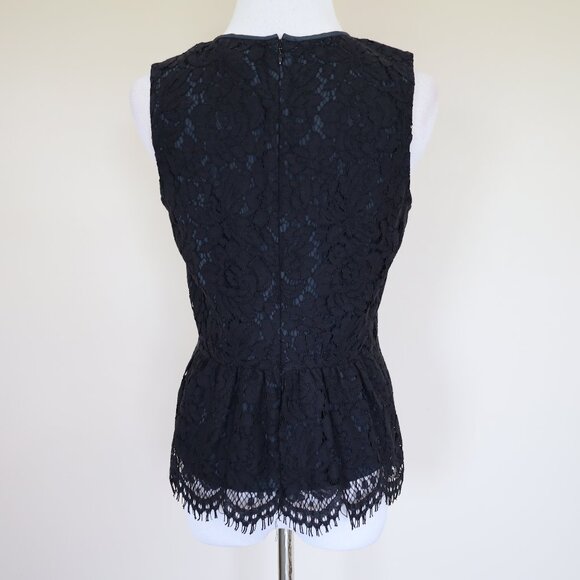 J. CREW Size 2 Black Lace Peplum Sleeveless Blouse Top Career Office - Picture 8 of 11
